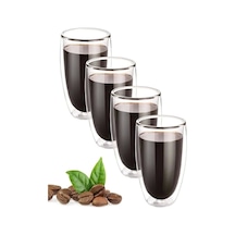 4lü Çift Cidarlı Cam Bardak 300 Ml Pipetli Çay Kahve Sunum Bardağı Isıya Dayanıklı Kupa Bardak Seti