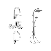 Artema Solid Kuğu Lavabo + Eviye + Banyo Batarya Gms Karine Duş Seti