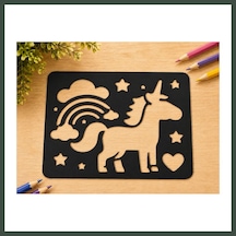 Bezos 3d Baskı Unicorn Ve Gökkuşağı Çizim Şablonu - Desen Kalıbı - Siyah Nhr
