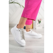 Erceka Taşlı Günlük Kullanıma Uygun Kadın Spor Ayakkabı Sneaker Bağcıklı Su Geçirmez Siyah-beyaz-mavi Beyaztaşlı