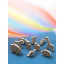 Dik Durabilen 10 Farklı Ahşap Hayvanlar Boyama Seti, 6 Lı Boya Ve