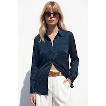 Sateen Gizli Patlı Gömlek - Lacivert-137595