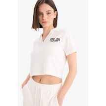 DeFacto Fitted Polo Yaka Nakış Baskılı Modal Kısa Kollu Tişört E5151AX25SMER105