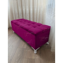 Çizgi Kapitoneli Sandıklı Puf 100 Cm Beyaz Ayak Mor