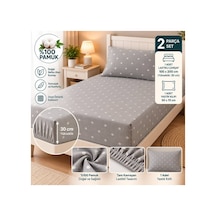 Slc Home %100 Pamuk Kumaş 100 X 200 Cm Lastikli Çarşaf 1 Adet Yastık Kılıflı Tek Kişilik 2li Set Gri - 939641234 Gri