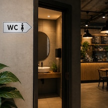 Wc Yön Tabelası Metal Levha 20x10 Cm Gümüş Renk Tuvalet Yönlendirme Levhası Sağ Ok Bayan