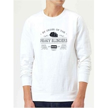 Peaky Blinders Tbaskılı Beyaz Erkek Örme Sweatshirt
