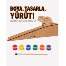 Çocuk Ahşap Hareketli Kurbağa Boyama Seti 6 Renk Boya, Fırça Ve Kolay Montaj Parkuru