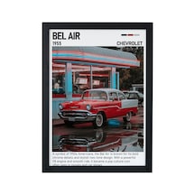 Chevrolet Bel Air Ahşap Çerçeveli Poster Tablo Klasik Amerikan Tasarım Siyah