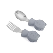 Paslanmaz Çelik Gri Bebek Çocuk Kaşık Ve Çatal Cin766gr Gri