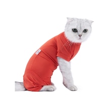 Vkemall Kedi Ameliyat Sonrası Koku Kıyafeti, Dört Ayaklı, Esnek Kumaş, Yara Yalama Engeli, Turuncu, Xs