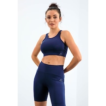 Tommylife İndigo Yüksek Bel Toparlayıcı Slim Fit Büstiyer Biker Kadın Tayt Takım - 95303