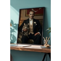 Huhuli Mustafa Kemal Atatürk Baskılı Ahşap Siyah Çerçeveli Tablo Huhu505