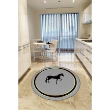 Gri Kaymaz Tabanlı Yuvarlak Modern Mutfak Halısı Ar1399n11
