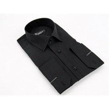 Siyah Uzun Kol Düz Renk Slim Fit Erkek Gömlek // 151-20 Siyah
