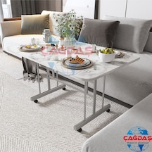 Teknor Tekerlekli Masa Orta Sehpa 70x110 Cm Metal Ayak Beyaz