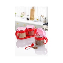 Cam Baharatlık 3 Lü Set 300ml Kaşıklı Kırmızı Kırmızı