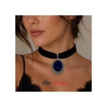 İznik Çini El Yapımı Gece Mavisi Vintage Kadın Choker Mavi