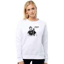 Johnny Depp Baskılı Beyaz Kadın Sweatshirt