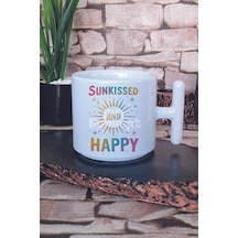 Sunkissed And Happy Baskılı T Kulplu Latte Fincanı Kupa Bardak Beyaz