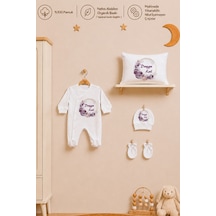 Pia Baby İsme Özel Kız Bebek Tulum %100 Pamuk Organik Baskılı İsimli Bebek Tulumu 35x45 Cm Yastık Kılıfı Bebek Seti 2052yt3x Krem