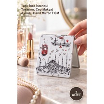 3 Adet El Aynası Taşlı İnce İstanbul Tasarımı, Cep Makyaj Aynası, Hand Mirror 7 Cm Diğer
