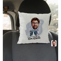 Bk Gift Kişiye Özel İsimli Erkek Radyolojist Karikatürlü Kare Araç Koltuk Yastığı-1 Çok Renkli