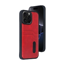 Gld-spt- Newface Apple Uyumlu iPhone 14 Pro Max Kılıf Sara Kartvizitli Deri Kılıf - Kırmızı