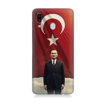 Samsung Galaxy A20 Uyumlu Bayrak Önünde Güçlü Atatürk Desenli Silikon Kılıf Çok Renkli