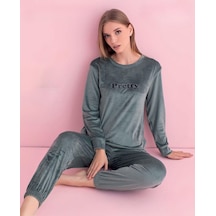 Pijamerry Kadın Kışlık Bisiklet Yaka Kadife Pijama Takımı 3035sy - 1 Adet Yeşil