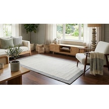 Derin Sisal Gri Çerçeveli Krem Zemin Jüt Sisal Dekoratif Kaymaz Taban Yıkanabilir Halı St06-980 Renkli