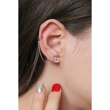 Argentum Concept 925 Ayar Gümüş Damla Figürlü Rose Zincirli Kıkırdak Küpe - K034901