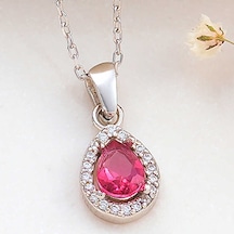 925 Ayar Gümüş Pembe Damla Zirkon Taşlı Kadın Kolye Gri