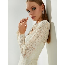 Koton Fiyonk Detaylı Dantelli Bridal Mini Elbise Kırık Beyaz 3sak80011fk 3SAK80011FK001