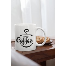 Coffee Baskılı Porselen Kupa Bardak Beyaz