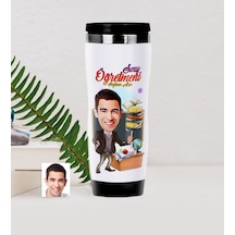 Kişiye Özel Bay Öğretmen Karikatürlü Çelik Termos Bardak 2