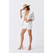 Cng Moda Fisto Işlemeli Blazer Beyaz Kadın Ceket