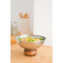 Ahşap Ayaklı Çelik 22 Cm Salata Kısır Meyve Sunum Kasesi Diğer