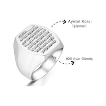 Ayetel Kürsi İşlemeli Düz Gümüş Erkek Yüzük