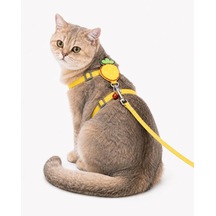 Çilek Figürlü Zilli Kedi Göğüs Tasması Ve Gezdirme Kayışı Seti, Ayarlanabilir Göğüs Tasması Ve Gezdirme İpi, Günlük Gezi Ve Yürüyüş İçin Sarı