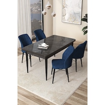 Canisa Arp Serisi 70x110 Sabit Mutfak Masası Takımı Siyah Mermer Desen Masa 4 Lacivert Sandalye Masa Siyah Mermer Desen Sandalye Lacivert