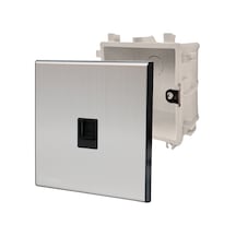 MERALLI INOX RJ45 data prizi, hakiki fırçalanmış paslanmaz çelik, çerçevesiz 86×86 Modüler  kasa dahil