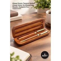 4 Adet Tükenmez Kalem Ahşap Kutulu Tasarım Hediye, Ahşap Kalem Ve Ahşap Kutu, Wooden Ballpoint Pen -