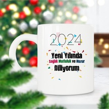 2024 Yeni Yılında Sağlık Konfeti Yılbaşı Hediyesi Baskılı Kupa Bardak