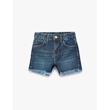 Koton Pamuklu Cepli Püsküllü Taş Detaylı Denim Şort Orta İndigo 6skg40124ad
