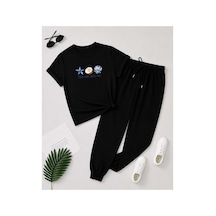 Herkesemoda The Sea Baskı Detaylı T-shirt Eşofman Takımı Siyah