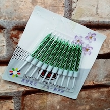 Vıp Kalite Burgulu Yeşil Pasta Mumu Yeşil Doğum Günü Mumu 10 Adet Yeşil Mum Decor Green Bırthday Candle