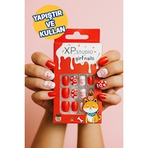 12 Li Yapışkan Stickerlı Renkli Baskılı Çocuk Takma Tırnak Oyuncak Seti - 5- 14 Yaş Arası - Model 50