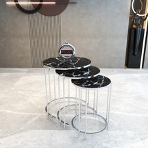 Lioon Art Gümüş Metal Ayaklı Temperli Cam 3'lü Zigon Sehpa