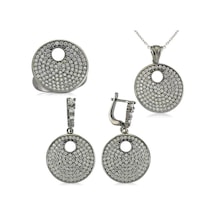 Gümüş Zirkon Taşlı Yuvarlak Bayan Set - Gümüş: 21